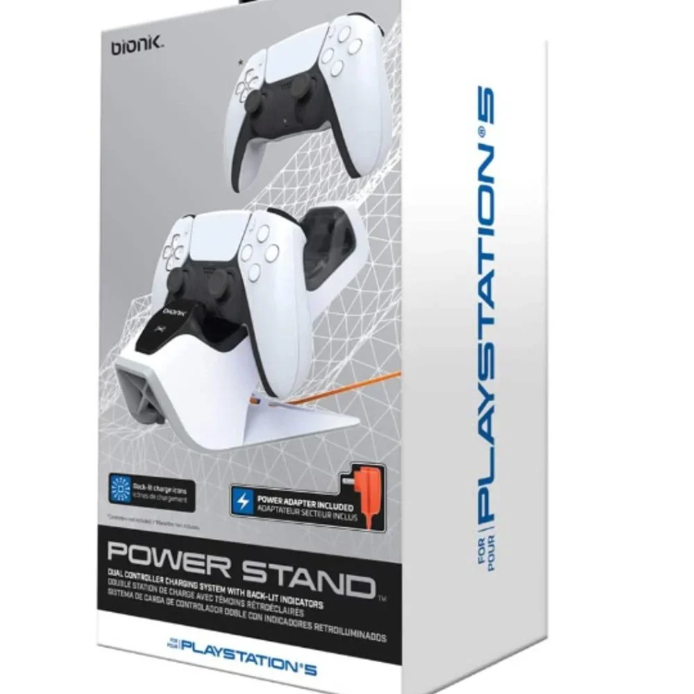 Bionik Power Stand for PlayStation 5 - Dual Control Charge Station - White/Black